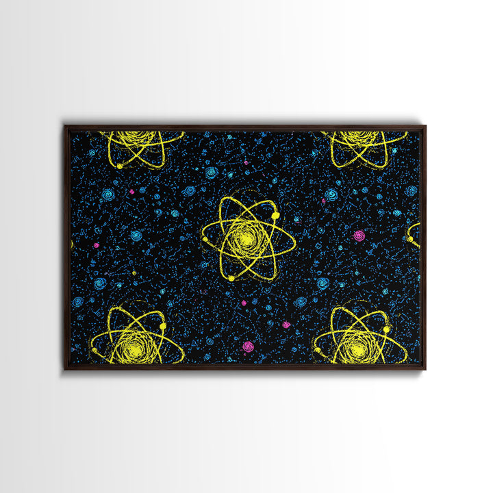 Yellow Atom Starfield Pattern Wall Art, Mid Century Modern Decor, Retro Space Poster, Atomic Art Print, Cosmic Sci Fi Wall Decor