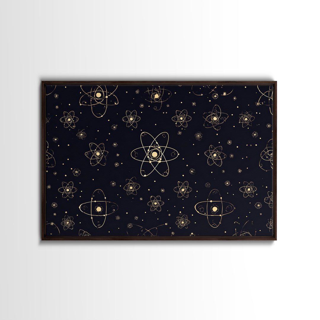 Gold Atomic Constellation Pattern Wall Art, Mid Century Modern Decor, Navy Space Poster, Retro Science Print, Geometric Wall Decor