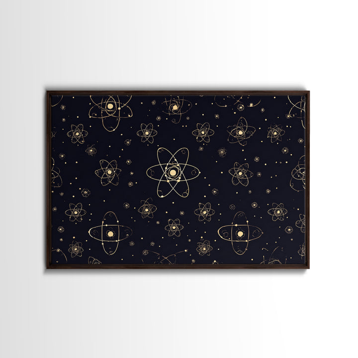 Gold Atomic Constellation Pattern Wall Art, Mid Century Modern Decor, Navy Space Poster, Retro Science Print, Geometric Wall Decor
