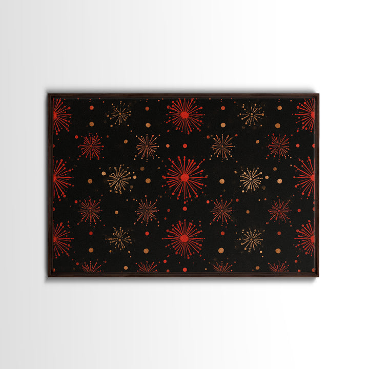 Red Gold Atomic Starburst Pattern Wall Art, Mid Century Modern Decor, Retro 1950s Poster, Black Wall Decor, MCM Geometric Art Print