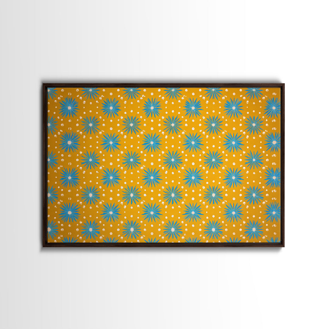 Mustard Teal Atomic Starburst Pattern Wall Art, Mid Century Modern Decor, Retro 1960s Poster, Yellow Wall Art, MCM Geometric Print