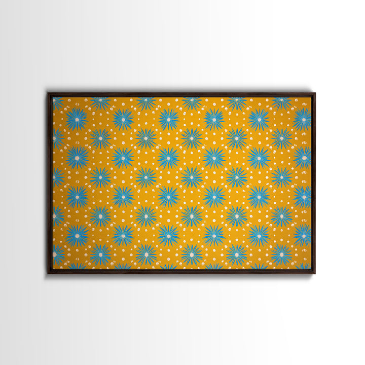 Mustard Teal Atomic Starburst Pattern Wall Art, Mid Century Modern Decor, Retro 1960s Poster, Yellow Wall Art, MCM Geometric Print