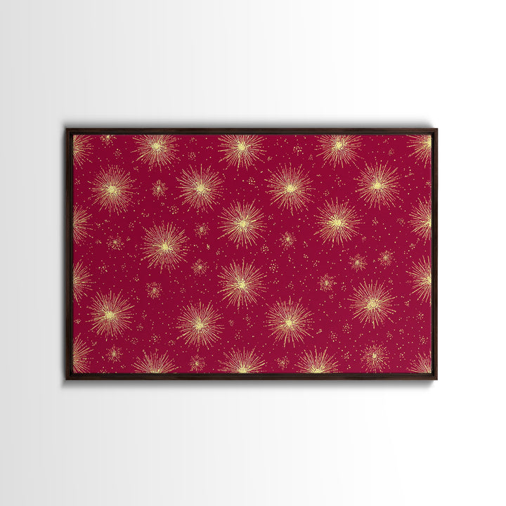 Burgundy Gold Starburst Pattern Wall Art, Mid Century Modern Decor, Retro Atomic Poster, Red Wall Decor, MCM Geometric Art Print