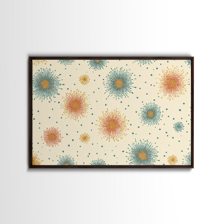 Teal Orange Starburst Pattern Wall Art, Mid Century Modern Decor, Retro Atomic Poster, Cream Wall Decor, MCM Geometric Art Print