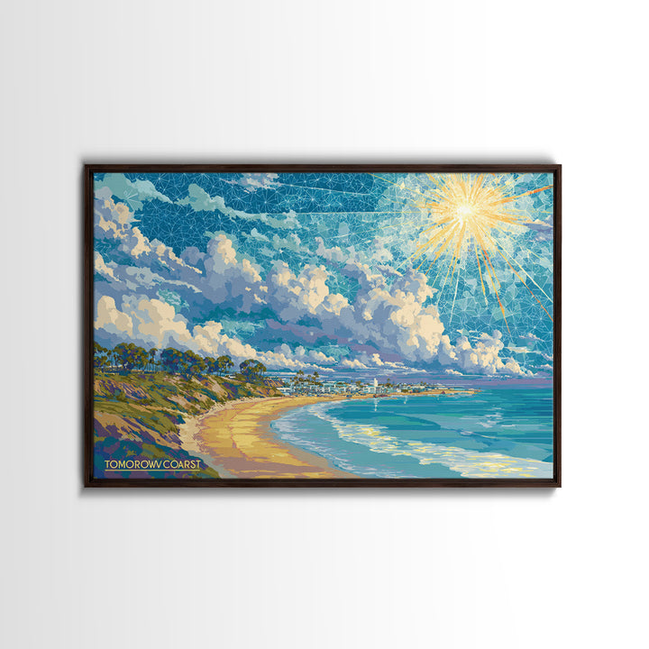 Sunny California Coast Beach Wall Art, Ocean Landscape Poster, Blue Modern Home Decor, Travel Inspired Framed Canvas Print