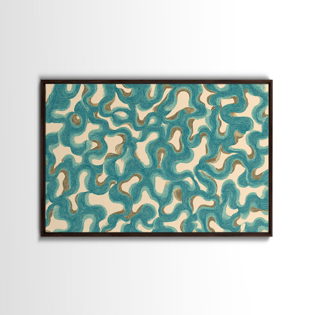 Teal Organic Maze Pattern Wall Art, Abstract Geometric Art Print, Modern Wall Decor, Coastal Boho Home Decor, MCM Artwork