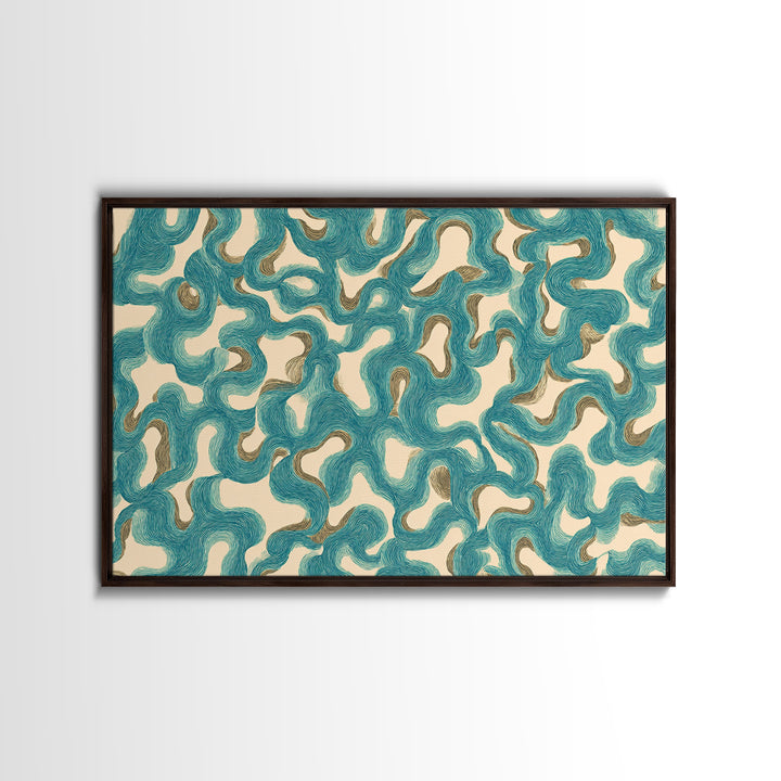Teal Organic Maze Pattern Wall Art, Abstract Geometric Art Print, Modern Wall Decor, Coastal Boho Home Decor, MCM Artwork