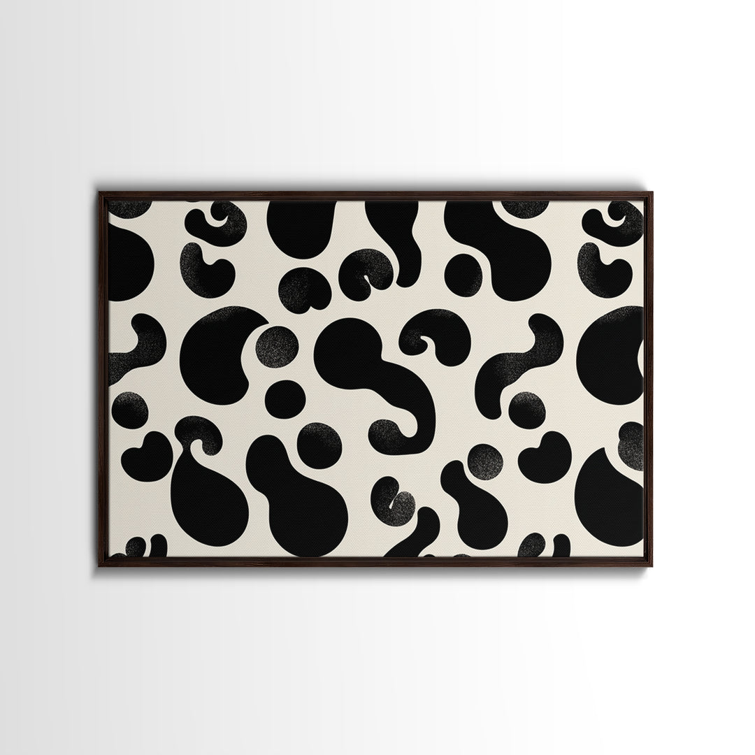Black Cream Amoeba Shapes Wall Art, Minimalist Abstract Art, Modern Geometric Art Print, Retro Wall Decor, Bold MCM Decor