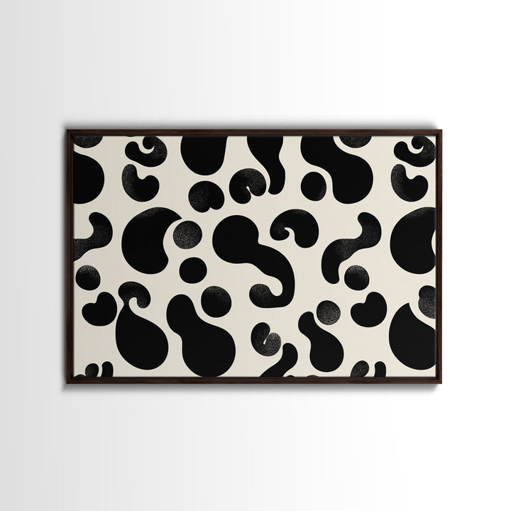 Black Cream Amoeba Shapes Wall Art, Minimalist Abstract Art, Modern Geometric Art Print, Retro Wall Decor, Bold MCM Decor