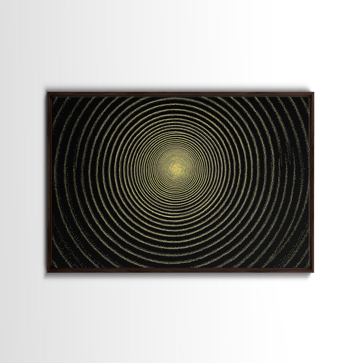 Golden Hypnotic Concentric Circles Wall Art, Black Op Art Print, Midcentury Modern Geometric Poster, Minimal Office Decor