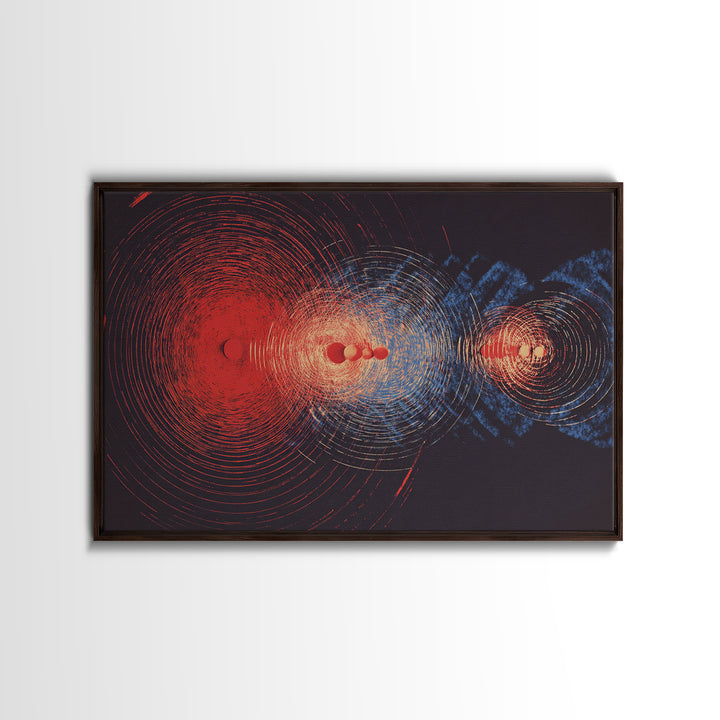 Red And Blue Cosmic Wave Canvas Print, Abstract Sci Fi Rings, Midcentury Modern Wall Art, Space Poster For Modern Home Decor