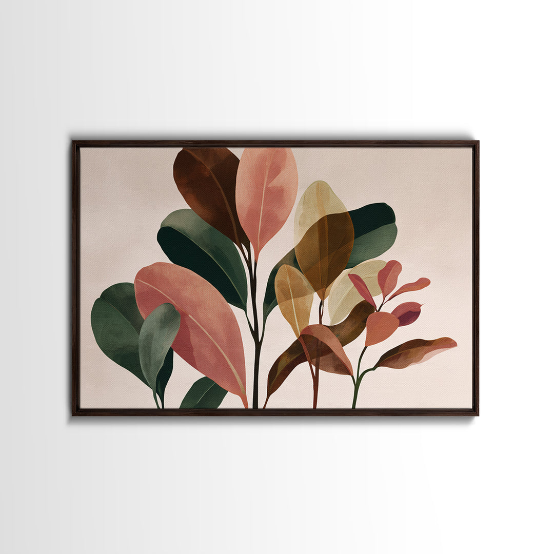 Soft Pink Brown Abstract Leaves Wall Art, Botanical Modern Art Print, Midcentury Home Decor For Bedroom Or Living Room Decor