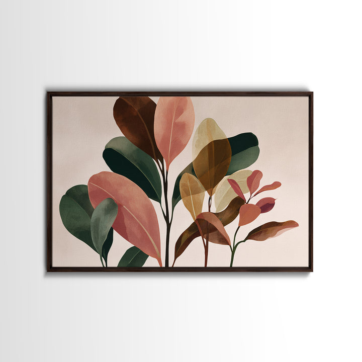 Soft Pink Brown Abstract Leaves Wall Art, Botanical Modern Art Print, Midcentury Home Decor For Bedroom Or Living Room Decor