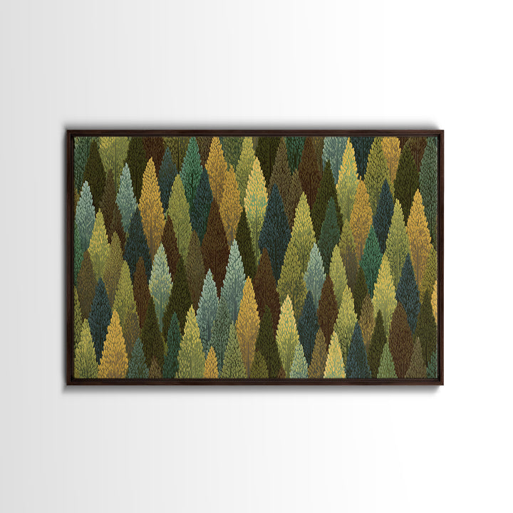Textured Green Gold Forest Wall Art, Scandinavian Midcentury Modern Art Print, Nature Landscape Decor For Living Room Office