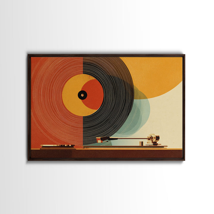 Orange Vinyl Turntable Abstract Wall Art, Mid Century Modern Music Poster, Retro Record Player Decor, Bold MCM Home Decor