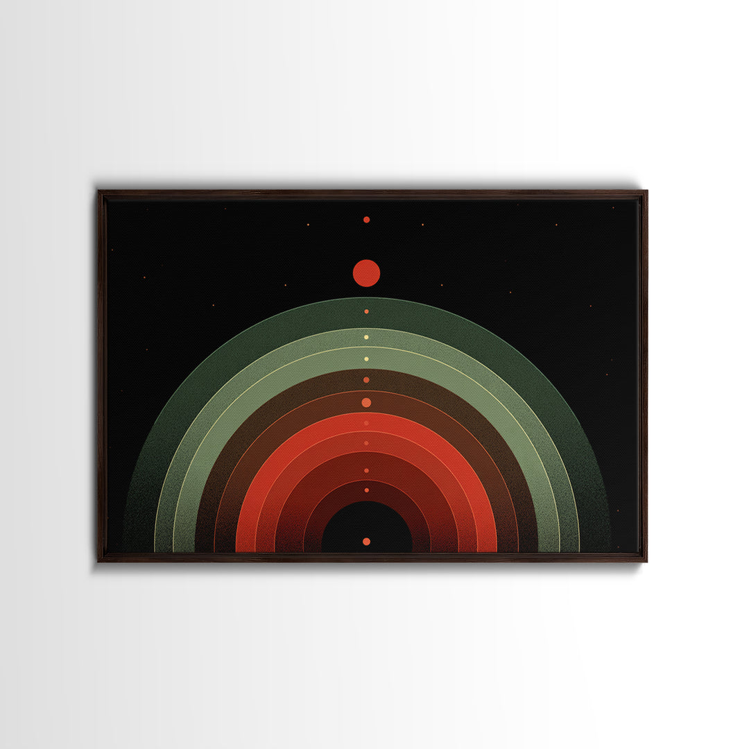 Red Planet Arc Canvas Print, Midcentury Modern Abstract Art, Atomic Geometric Wall Decor, Space Retro Poster For Home Decor