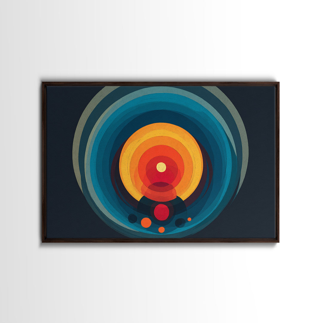 Teal Orange Circular Target Wall Art, Midcentury Modern Geometric Abstract, Bold Modern Decor, Retro Canvas Print For Office