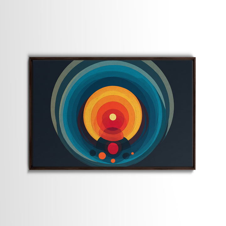 Teal Orange Circular Target Wall Art, Midcentury Modern Geometric Abstract, Bold Modern Decor, Retro Canvas Print For Office