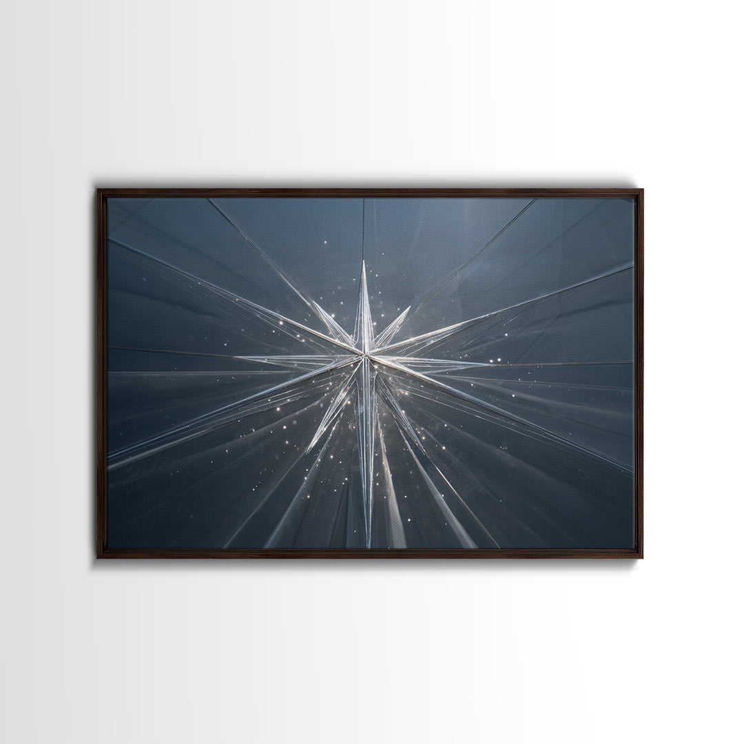 Silver Starburst In Blue Glass Tunnel Wall Art, Modern Abstract Art Print, Minimalist Geometric Decor, Statement Home Office