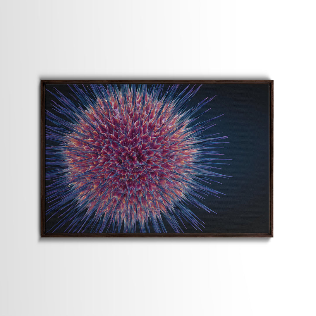 Colorful Spiky Sphere Wall Art, Modern Abstract Art Print, Cosmic Botanical Poster, Blue Pink Home Decor, Statement Canvas Style