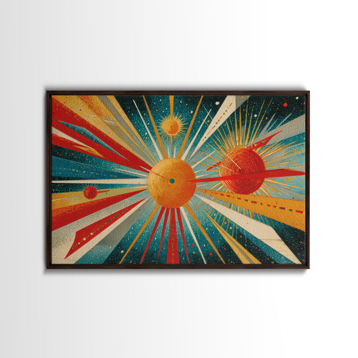 Retro Planetary Orbit Wall Art, Mid Century Modern Art Print, Atomic Space Poster, Orange Teal Geometric Decor, Cosmic Retro Art