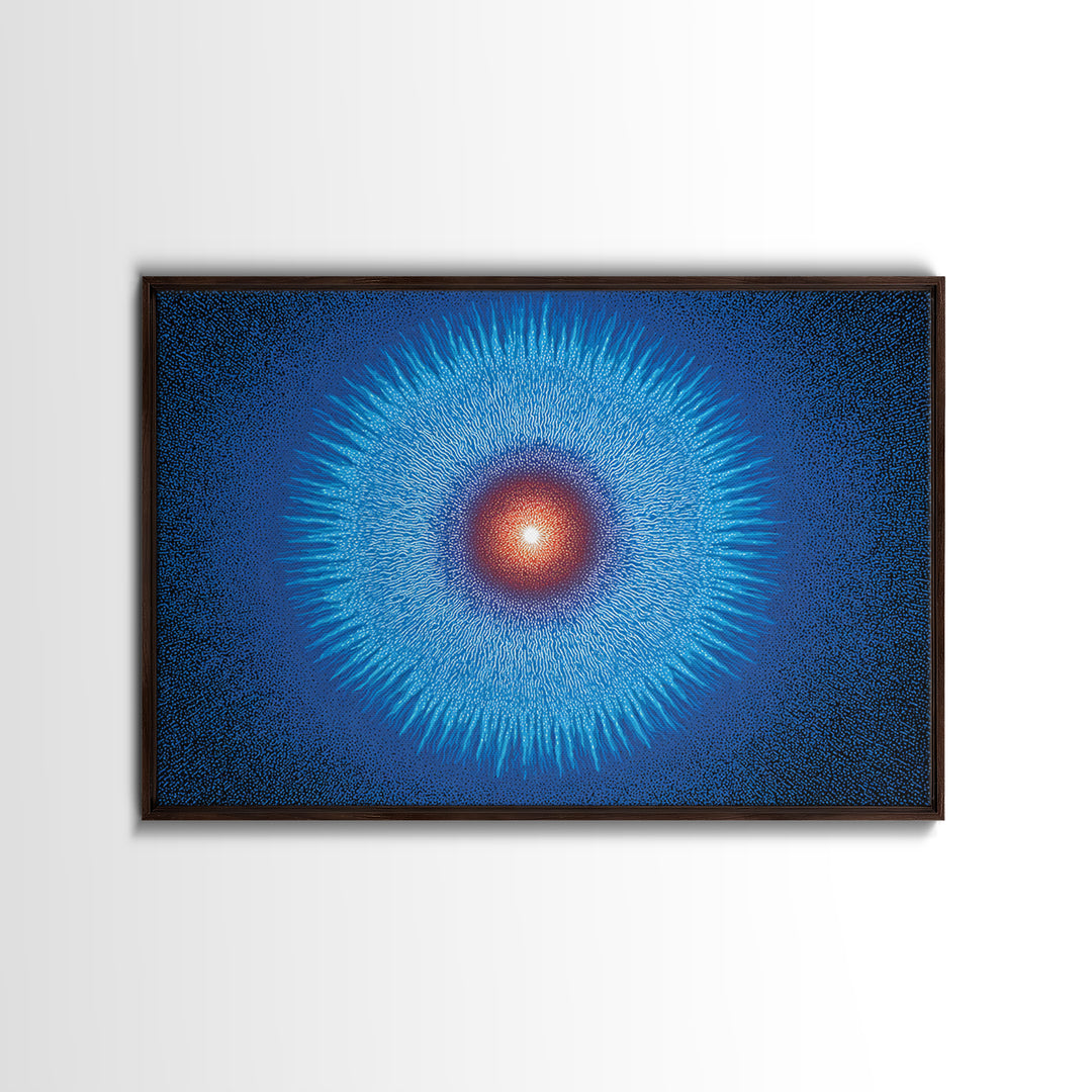 Electric Blue Cosmic Sun Burst, Abstract Wall Art, Midcentury Modern Canvas Print, Space Poster For Modern Home Office Decor