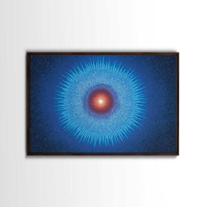 Electric Blue Cosmic Sun Burst, Abstract Wall Art, Midcentury Modern Canvas Print, Space Poster For Modern Home Office Decor