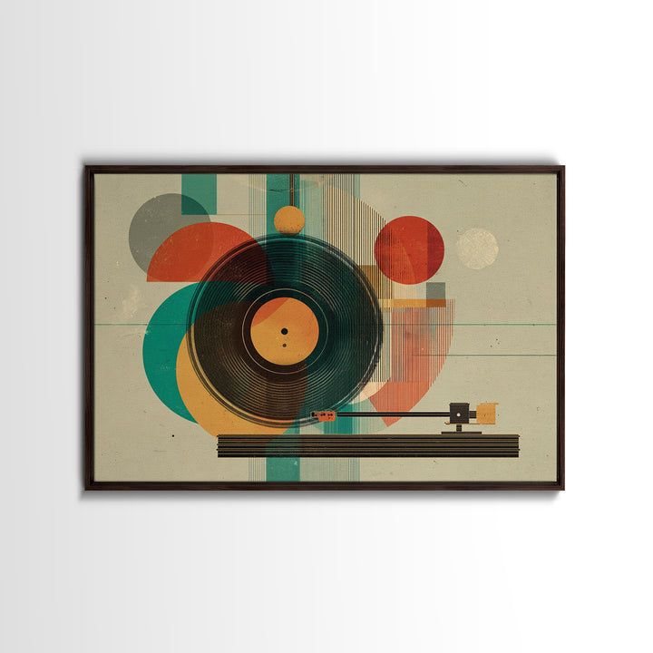 Teal Orange Geometric Turntable Wall Art, Mid Century Modern Record Player Decor, Abstract Music Poster, Retro MCM Print