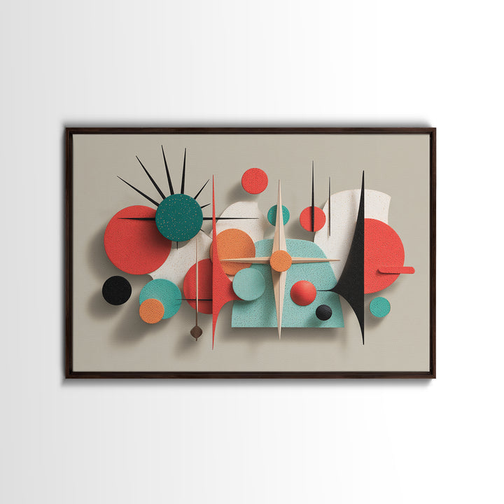 Coral Teal Geometric Wall Art, Modern Abstract Sculpture Canvas Print, Midcentury Modern Decor, Retro MCM Home Decor Print