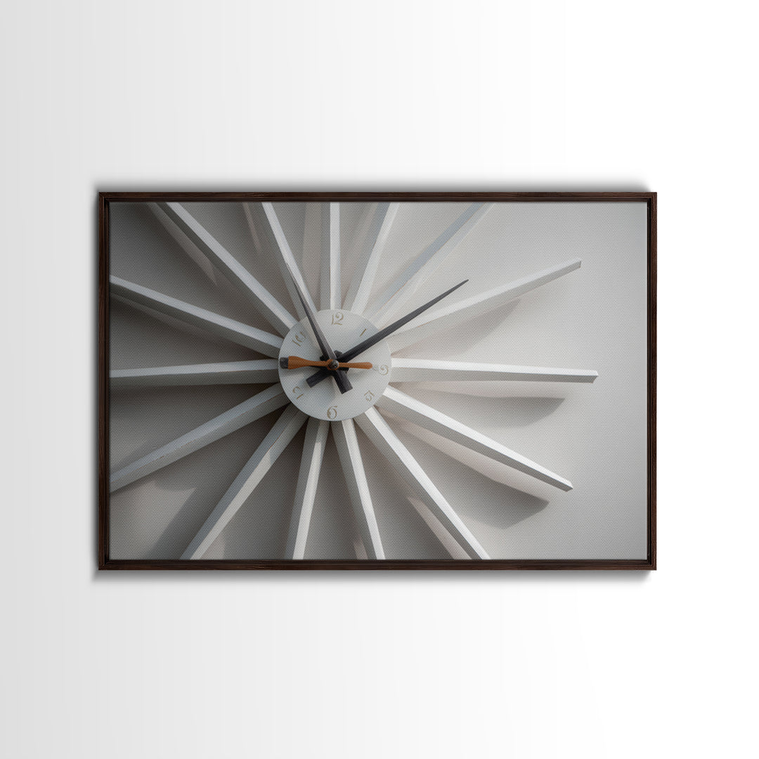 Close Up White Atomic Clock Canvas Print, Mid Century Modern Decor, Minimalist Wall Art, Retro MCM Living Room Poster Print