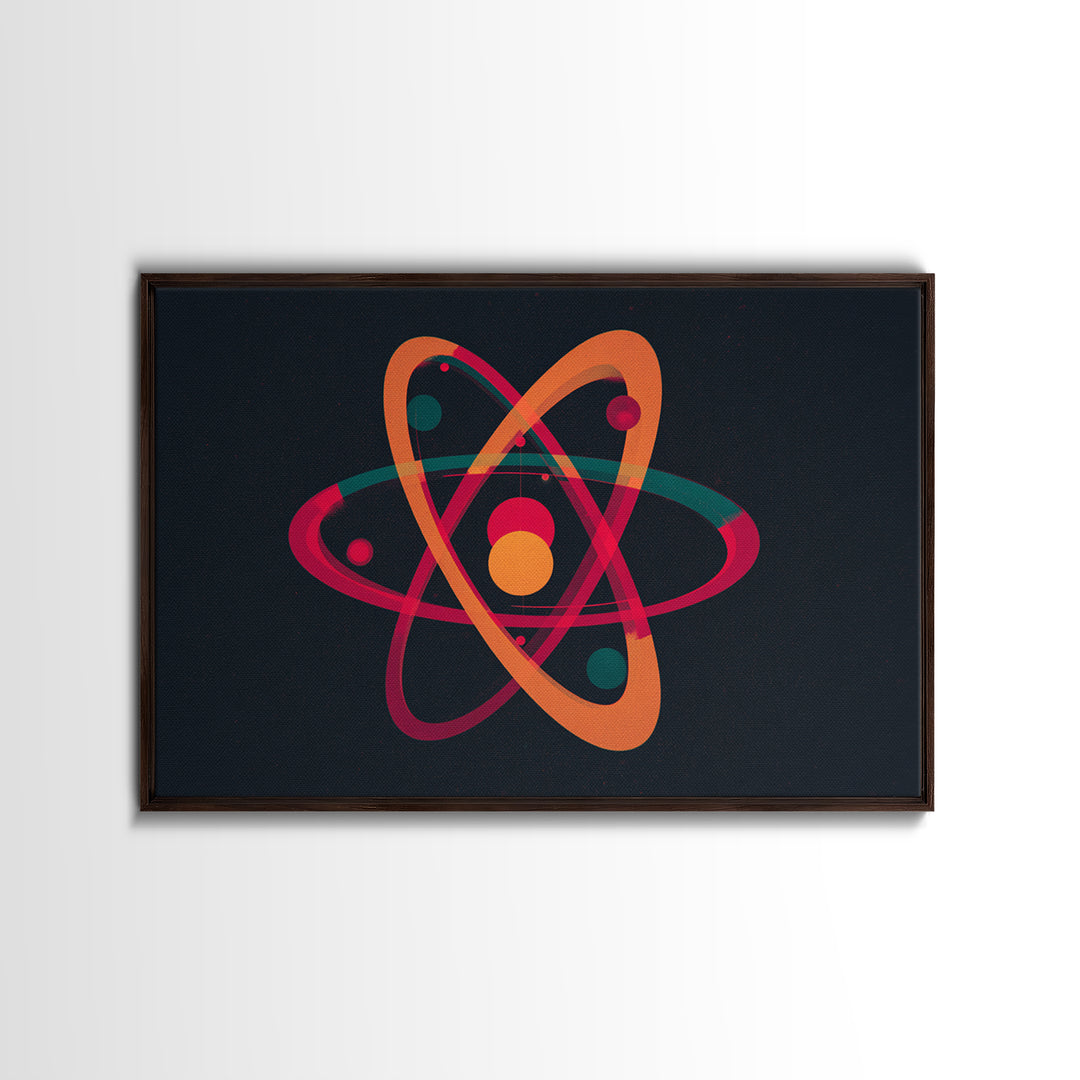 Retro Atomic Orbit On Black Canvas Print, Midcentury Modern Art, Space Abstract Art, MCM Wall Decor For Home Office Or Den