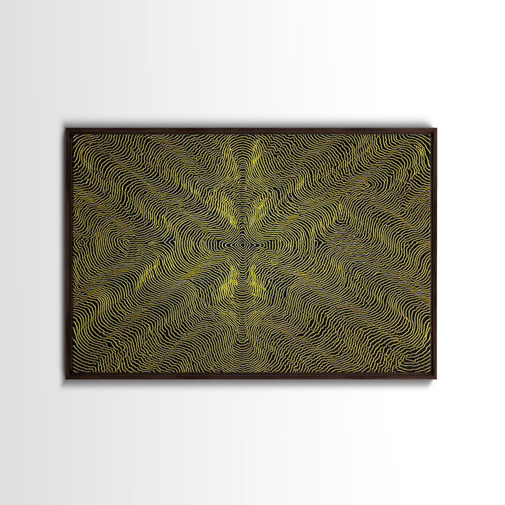 Yellow Topographic Line Optical Wall Art, Modern Abstract Op Art Print, Black Geometric Decor, Trippy Minimal Poster For Living Room