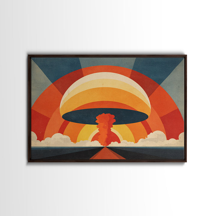Retro UFO Mushroom Cloud Canvas Print, Midcentury Sun Poster, Atomic MCM Wall Decor, Orange Geometric Modern Art, Sci Fi Wall Art