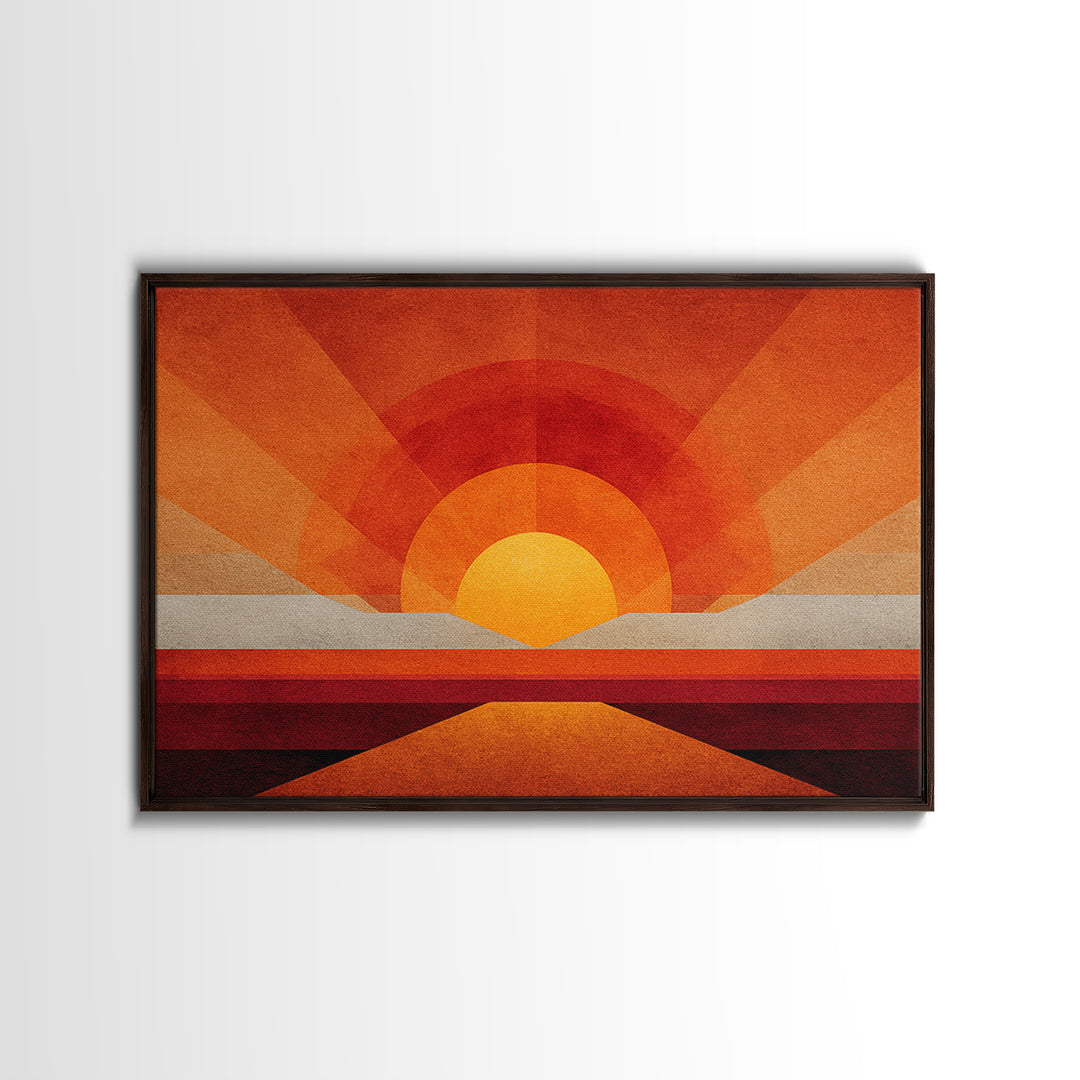 Orange Desert Sun Road Wall Art, Midcentury Modern Poster, Abstract Geometric Landscape, Burnt Orange Home Decor, Canvas Print