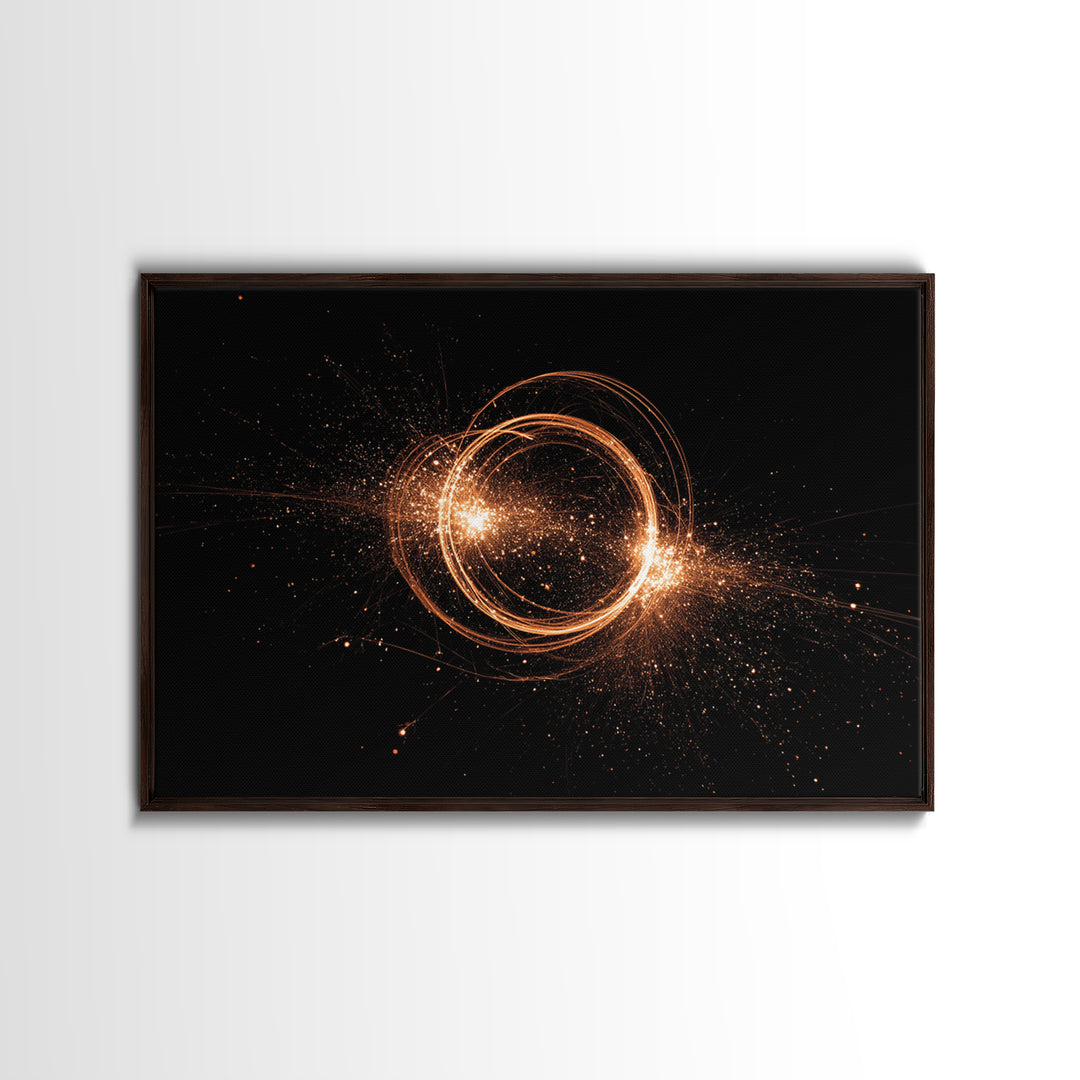 Orange Cosmic Energy Ring Wall Art, Modern Abstract Art Print, Space Abstract Art, Retro Wall Decor, Framed Canvas Print