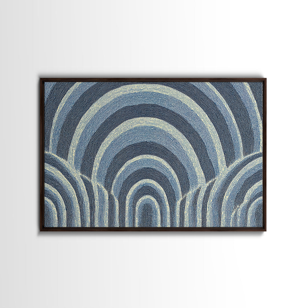 Blue Arched Concentric Lines Canvas Print, Modern Geometric Wall Art, Scandinavian Abstract Decor, Minimal MCM Poster Print