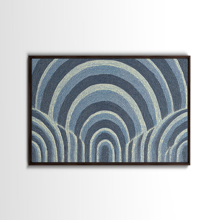 Blue Arched Concentric Lines Canvas Print, Modern Geometric Wall Art, Scandinavian Abstract Decor, Minimal MCM Poster Print