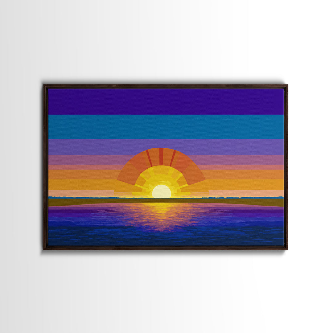 Geometric Ocean Sunset Wall Art, Midcentury Modern Art Print, Colorful Retro Wall Decor, Coastal Living Room Poster Gift