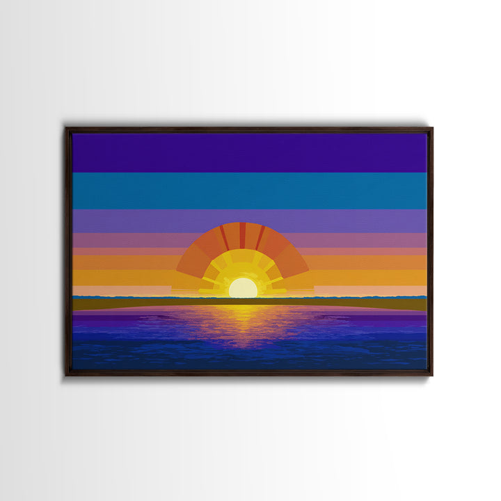 Geometric Ocean Sunset Wall Art, Midcentury Modern Art Print, Colorful Retro Wall Decor, Coastal Living Room Poster Gift