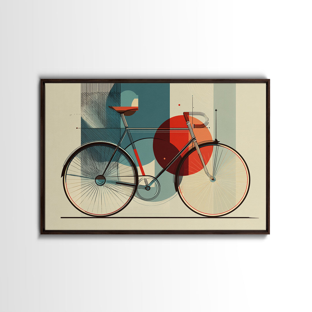 Abstract Bicycle Canvas Print, Midcentury Modern Wall Art, Geometric Bike Poster, Retro Home Decor For Cycling Lovers Gift
