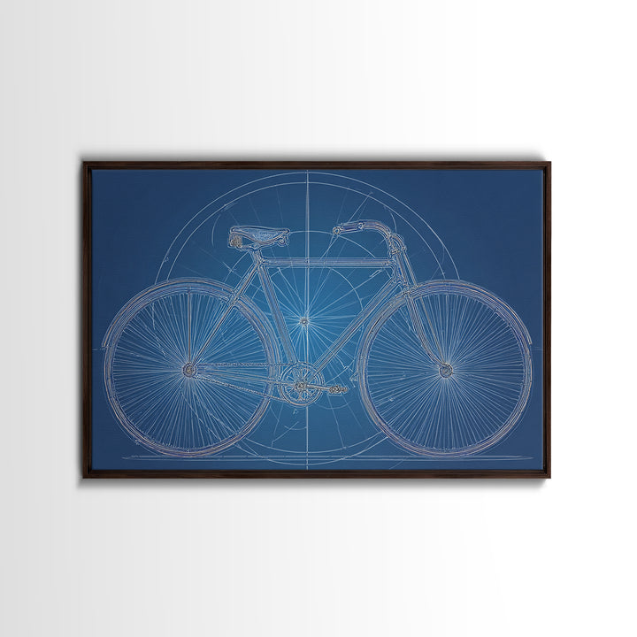 Blueprint Bicycle Wall Art, Technical Line Drawing, Midcentury Modern Bike Poster, Blue Geometric Office Decor Print Gift