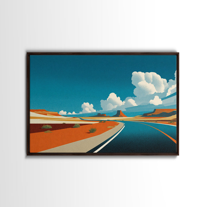 Retro Desert Highway Wall Art, Southwestern Road Landscape, Vintage Travel Poster Style, Mid Century Modern Canvas Print