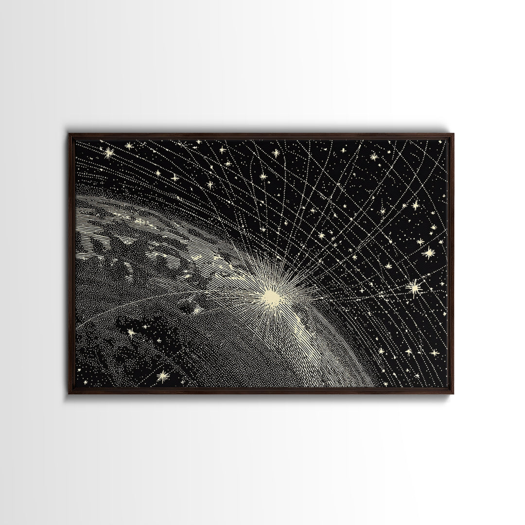 Black And White Earth Sunrise Wall Art, Celestial Space Illustration, Minimalist Art Print, Constellation Poster Decor Gift