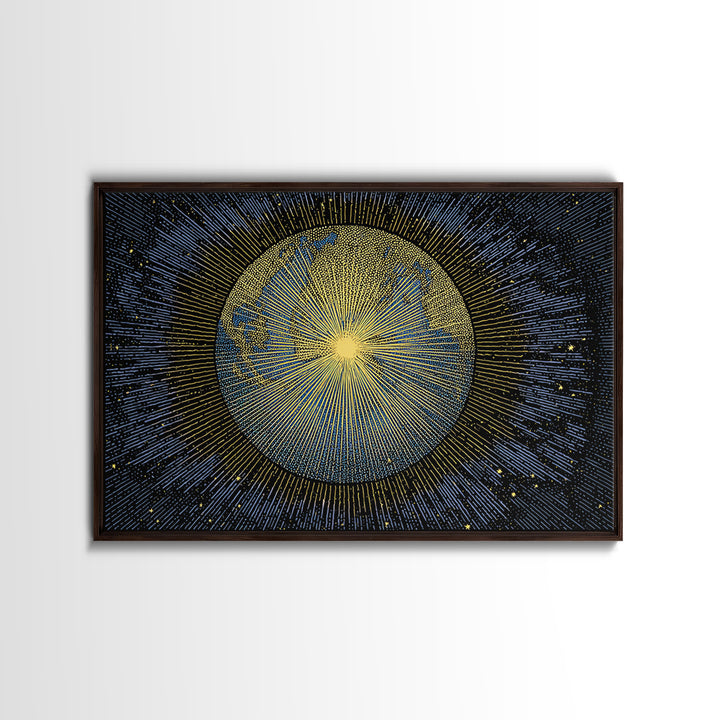 Golden Radiant Sun Planet Canvas Print, Cosmic Space Abstract Art, Midcentury Modern Wall Home Decor, Celestial Poster Gift