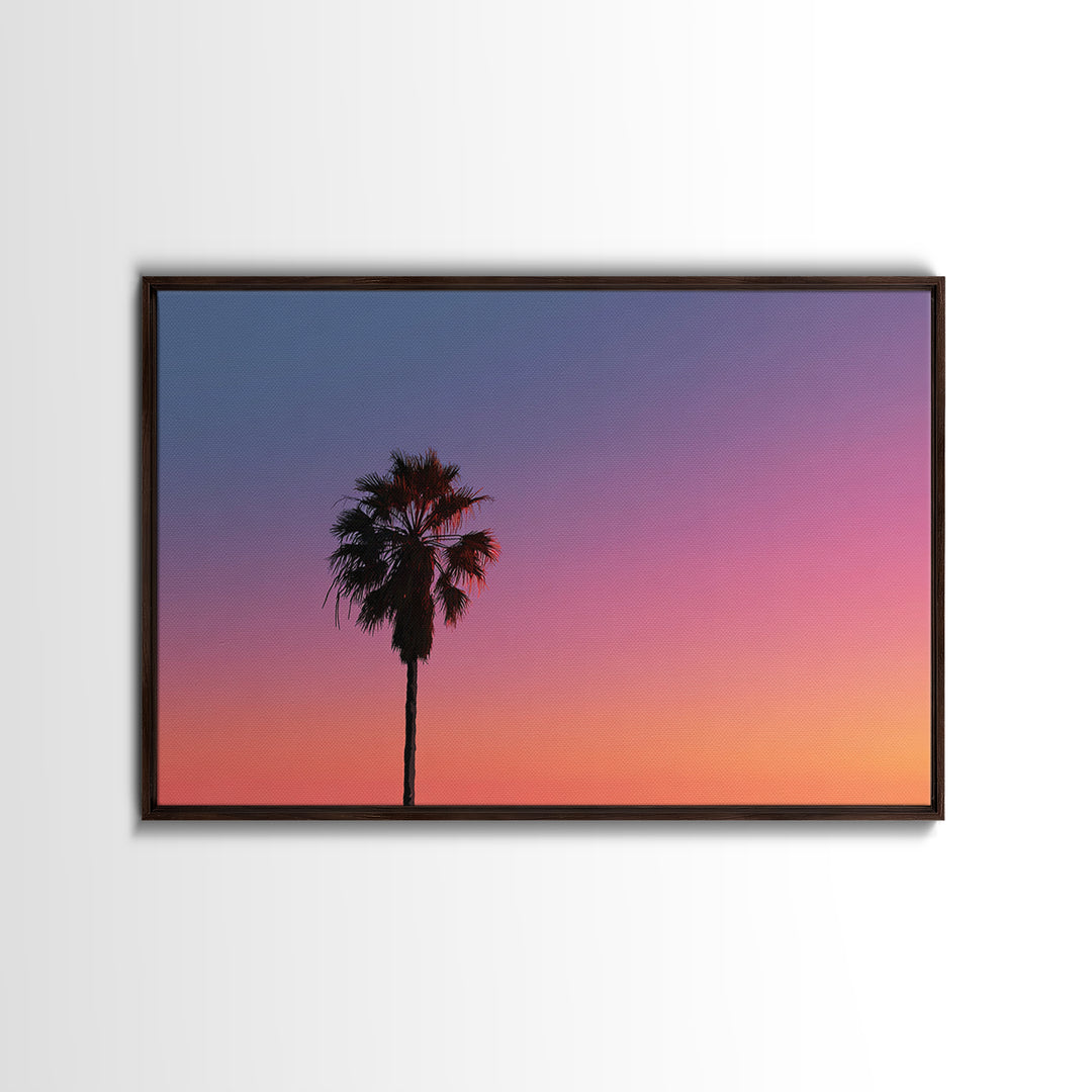 Palm Tree Sunset Silhouette Wall Art, Pink Orange Tropical Canvas Print, Retro Coastal Decor, California Art Print, Living Room Decor