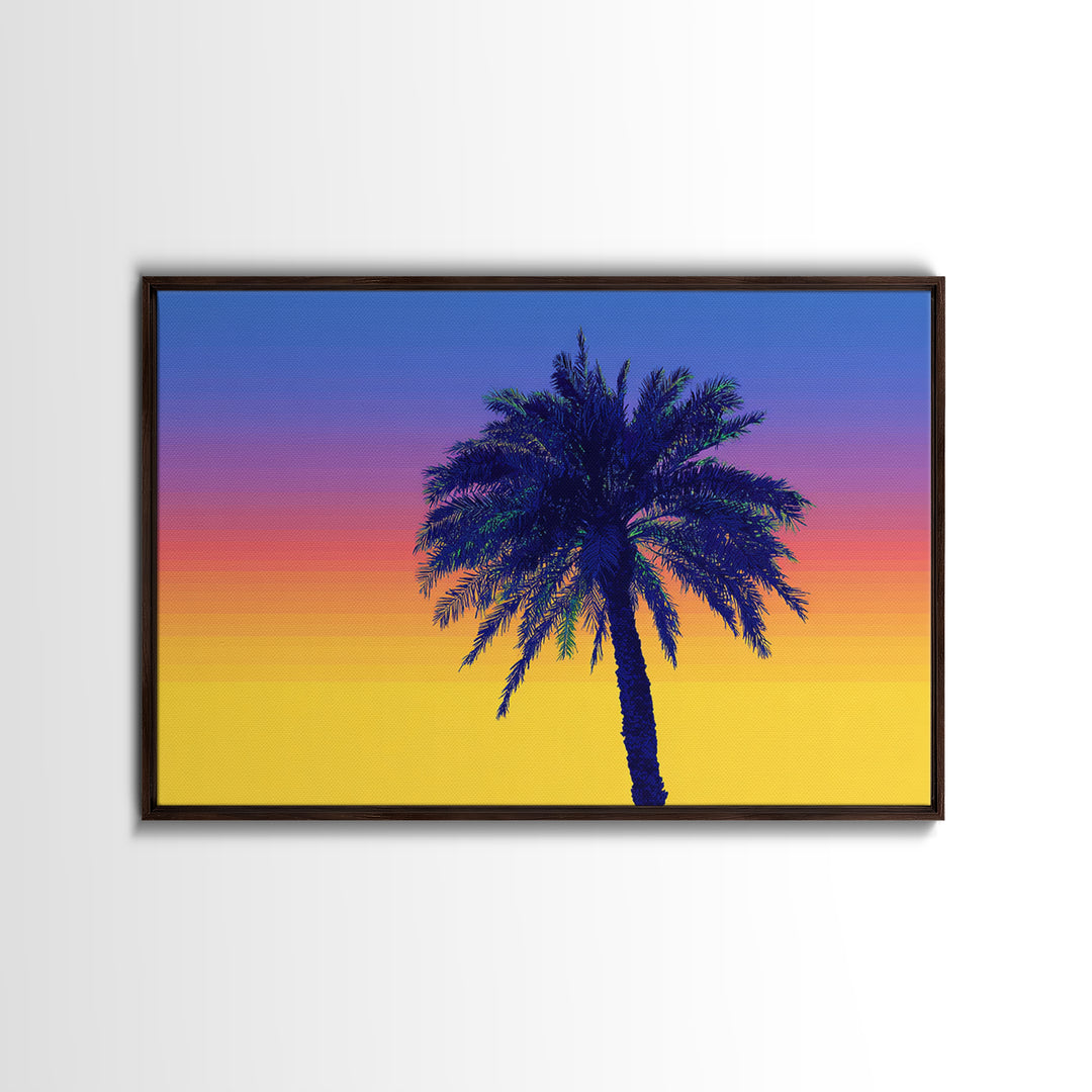Vibrant Rainbow Palm Tree Wall Art, Mid Century Modern Canvas Print, Tropical Sunset Poster, Colorful Palm Springs Decor
