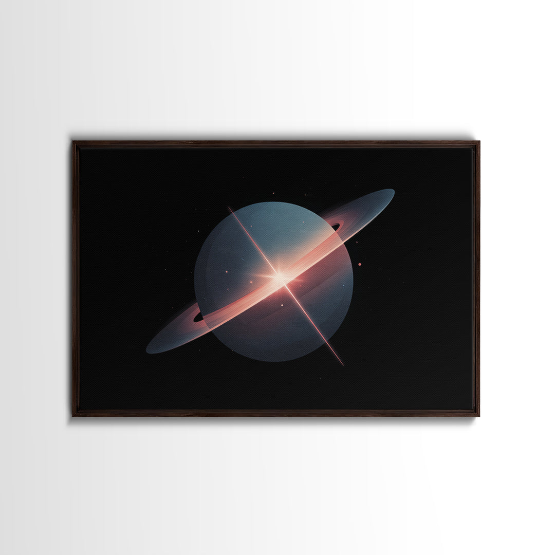 Blue Ringed Planet Wall Art, Saturn Inspired Canvas Print, Retro Space Poster, Modern Sci Fi Decor, Galaxy Art Print Gift