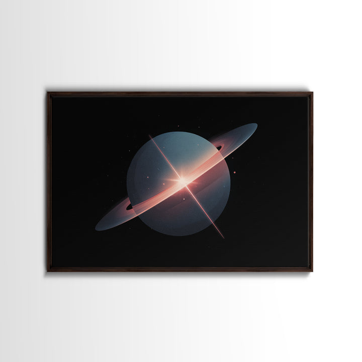 Blue Ringed Planet Wall Art, Saturn Inspired Canvas Print, Retro Space Poster, Modern Sci Fi Decor, Galaxy Art Print Gift