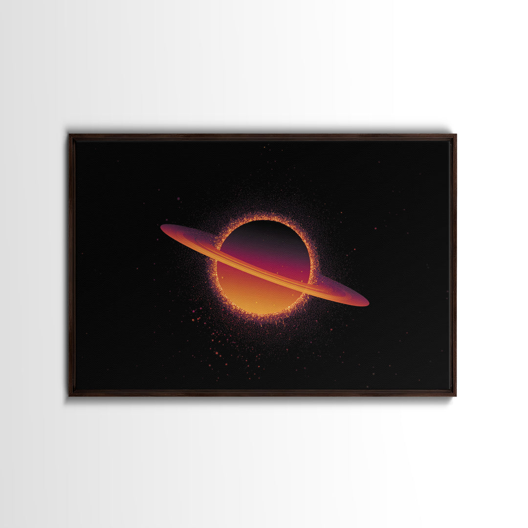Orange Ringed Planet Wall Art, Retro Cosmic Canvas Print, Saturn Inspired Space Poster, Modern Sci Fi Home Decor, Galaxy Art Print