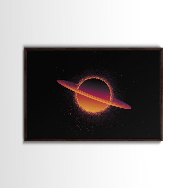 Orange Ringed Planet Wall Art, Retro Cosmic Canvas Print, Saturn Inspired Space Poster, Modern Sci Fi Home Decor, Galaxy Art Print